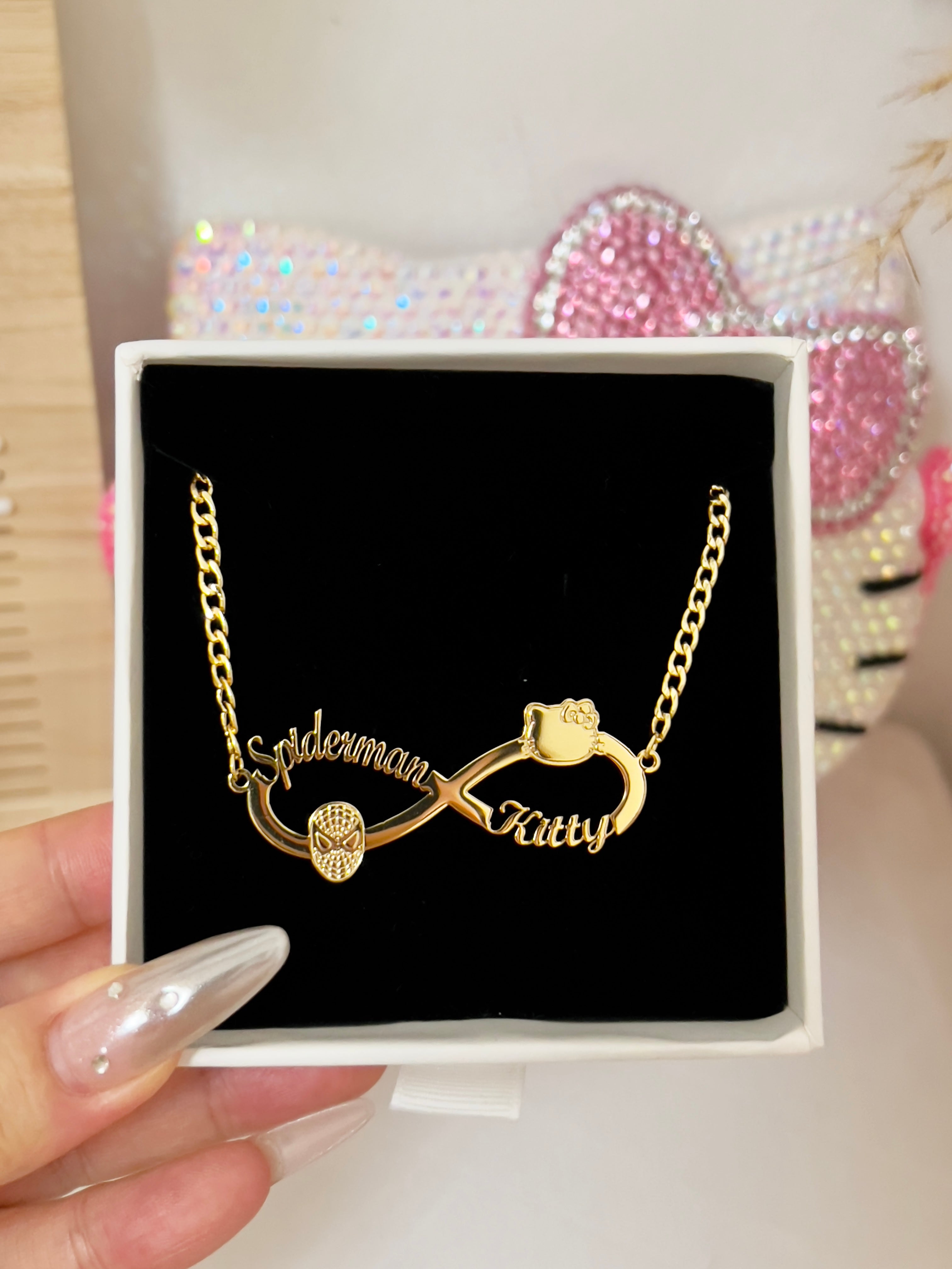 Infinity Kitty and Spiderman Couple Necklace Gold / 20